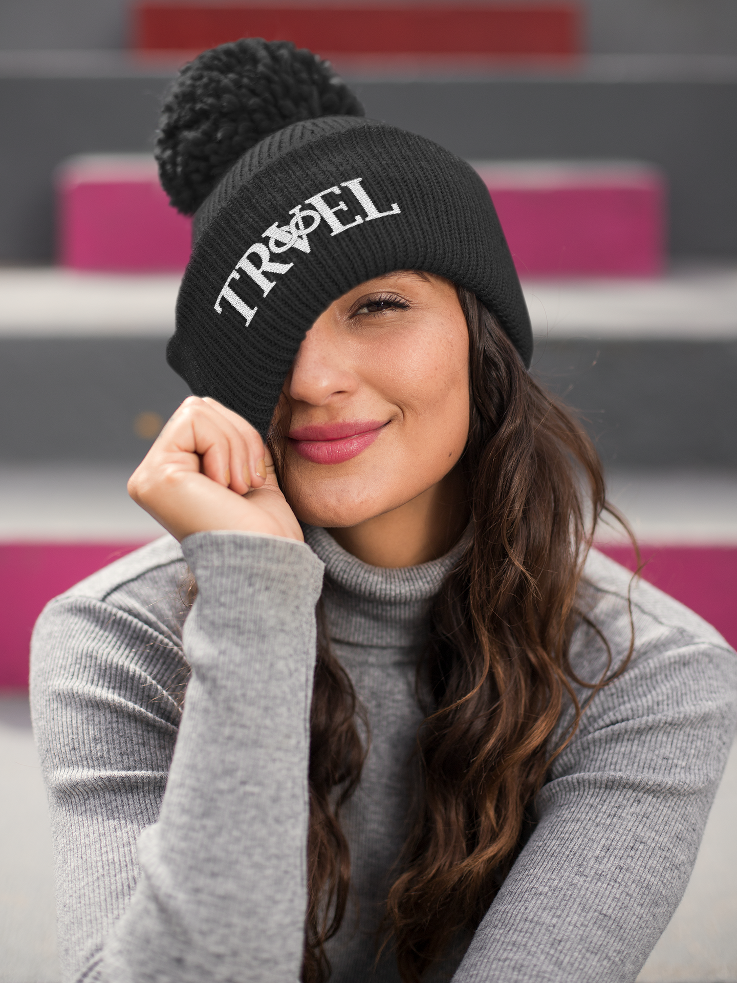 Black beanie hat with best sale ball